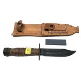Camillus fighting knife with leather sheath and
