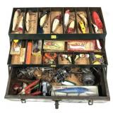 Early tackle box with contents includes vintage