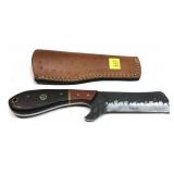 Custom steel blade knife with embossed leather