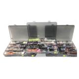 Lot, assorted worms in 3 Bass Pro Shop plastic