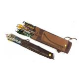 Lot, 3 vintage leather quivers with collection of