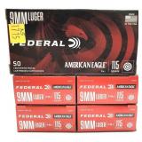 x5- Boxes of 9mm Luger 115-grain FMJ Federal