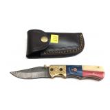 Custom Damascus steel one-blade folding knife