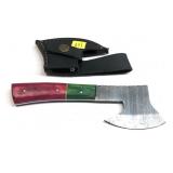 Custom Damascus steel blade axe with leather