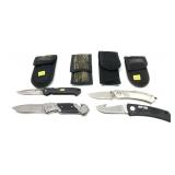 Lot, 4 folding knives in sheaths, 1-Gerber