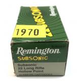 Box of .22 LR. HP Remington subsonic cartridges,