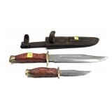 Two knife set with leather sheath