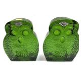 Pair of Blenko handcraft glass owl bookends