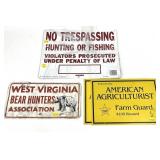 Lot, assorted tin signs includes No Trespassing,