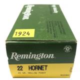 Box of .22 Hornet 45-grain Remington HP