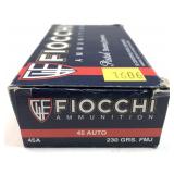 Box of .45 Auto 230-grain FMJ Fiocchi cartridges,