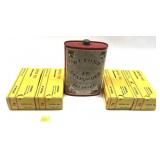 Lot, Dupont Gun Powder tin and 4 empty Super Vel