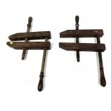 Lot, pair of antique wooden clamps/vise