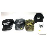 Lot: 5 assorted ball caps including new Security