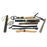 Lot: wooden and metal batons, wooden knife,