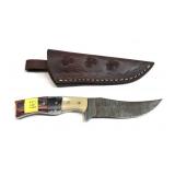 Custom Damascus steel blade knife with embossed