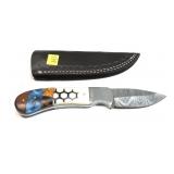 Custom Damascus steel blade knife with embossed