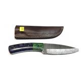 Custom Damascus steel blade knife with embossed