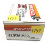 Box of .44 REM mag. 240-grain HP soft point