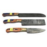 Lot, set of 3 custom handmade Damascus blade