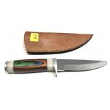 Custom Damascus steel blade knife with leather