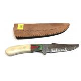 Custom Damascus steel blade knife with embossed