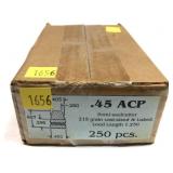 Box of .45 ACP 215-grain semi-wadcutter bullets,