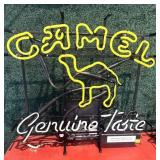 Vintage Camel neon sign with box and papers,