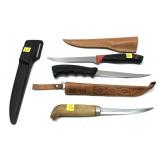 Lot, 3 filet knives in sheaths