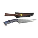 Custom steel blade knife with embossed leather