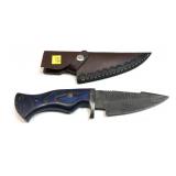 Custom Damascus steel blade knife with embossed