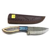 Custom Damascus steel blade knife with embossed