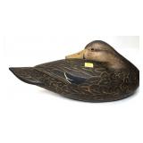 R. Zeringue Preening Black Duck carved wooden
