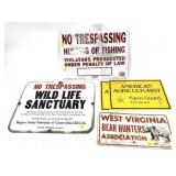 Lot: Assorted Tin Signs includes "No Trespassing