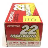 Box of .22 Magnum JHP Federal cartridges,