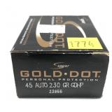 Box of .45 Auto 230-grain GD HP Gold Dot