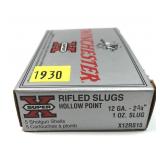 Box of 12 Ga. 2.75" Winchester rifled HP slugs,