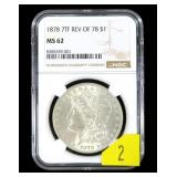 1878 7 T.F. Rev. of 78 Morgan dollar NGC slab