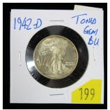 1942-D Walking Liberty half dollar, gem BU