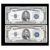 x2- $5 Silver certificates, series of 1934C -x2