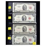 x4- $2 red seals, series of 1953/63 -x4 notes,