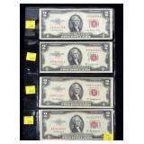 x4- $2 red seals, series of 1953 -x4 notes,