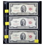 x3- $2 red seals, series of 1953 -x3 notes -Sold