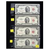 x4- $2 red seals, series of 1953 -x4 notes,