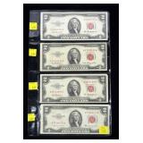 x4- $2 red seals, series of 1953 -x4 notes -Sold