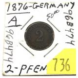 1876 German 2 pfennig