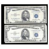 x2- $5 Silver certificates, series of 1953 -x2