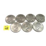 x7- Eisenhower dollars, mixed dates- x7 dollars-