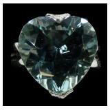 Sterling silver large heart shape cut blue stone