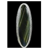 Sterling silver bezel set large green stone ring,